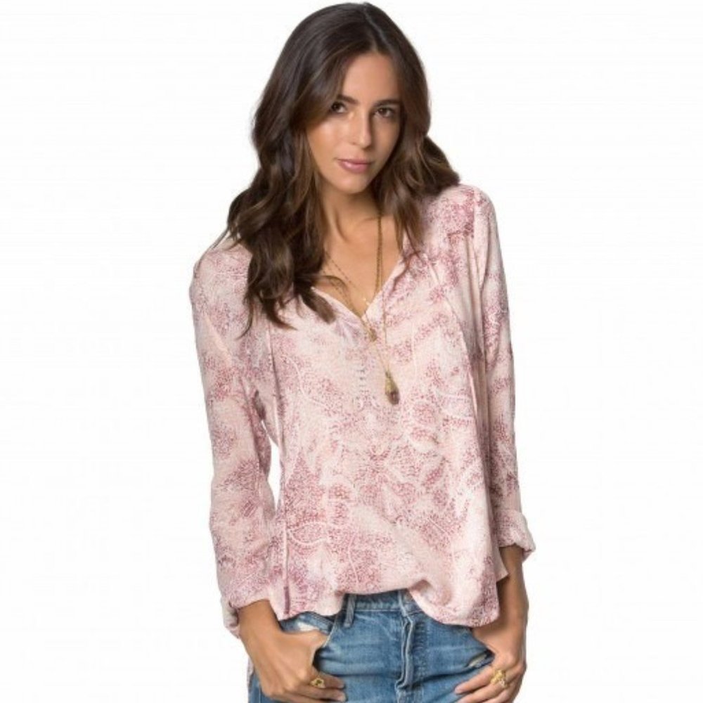O'Neill Woman's Whitney Top perfect beach boho vibe oversized pink/white sz M